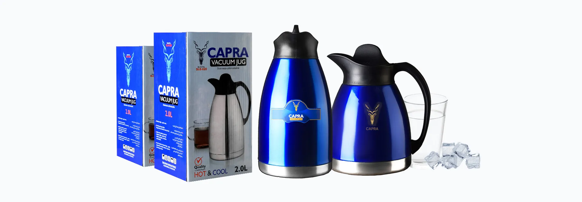 CAPRA bullet flasks in black, blue and silver