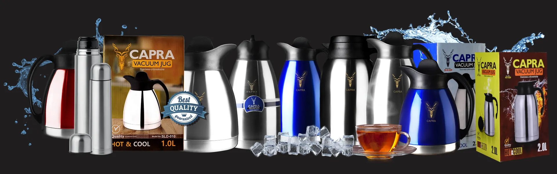 The CAPRA range of vacuum jugs with their gift boxes